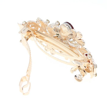 Enamel Floral Barrette with Rhinestones and Glass Pearls Red